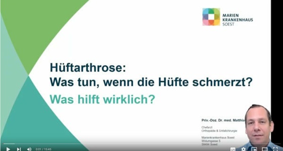 Screenshot: Video-Vortrag PD Dr. Matthias Klotz - Informationen zur Hüftarthrose und Hüftendoprothese